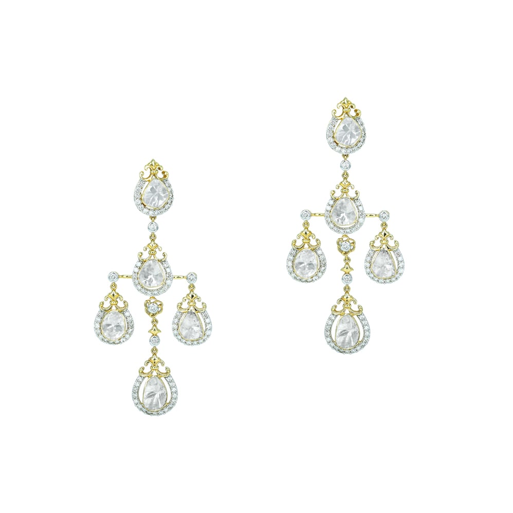 Cascading Polki Diamond Earrings with Delicate Halo Design
